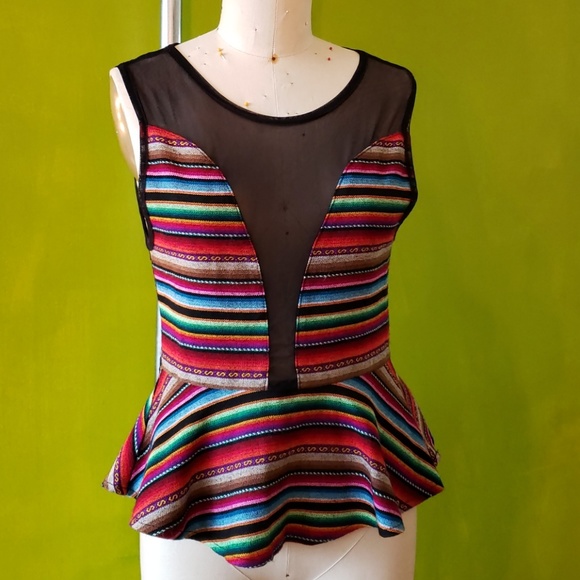 For Love And Lemons Tops - For Love & Lemons Lulu Peplum Mesh Contrast Tank